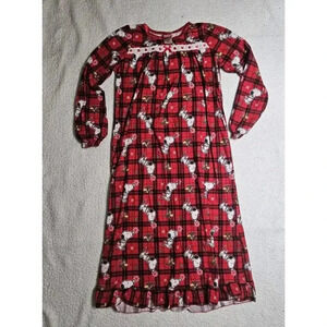 PEANUTS Girl's M Red Flannel Snoopy Dog Winter nightgown PJs Pajamas Sleepwear